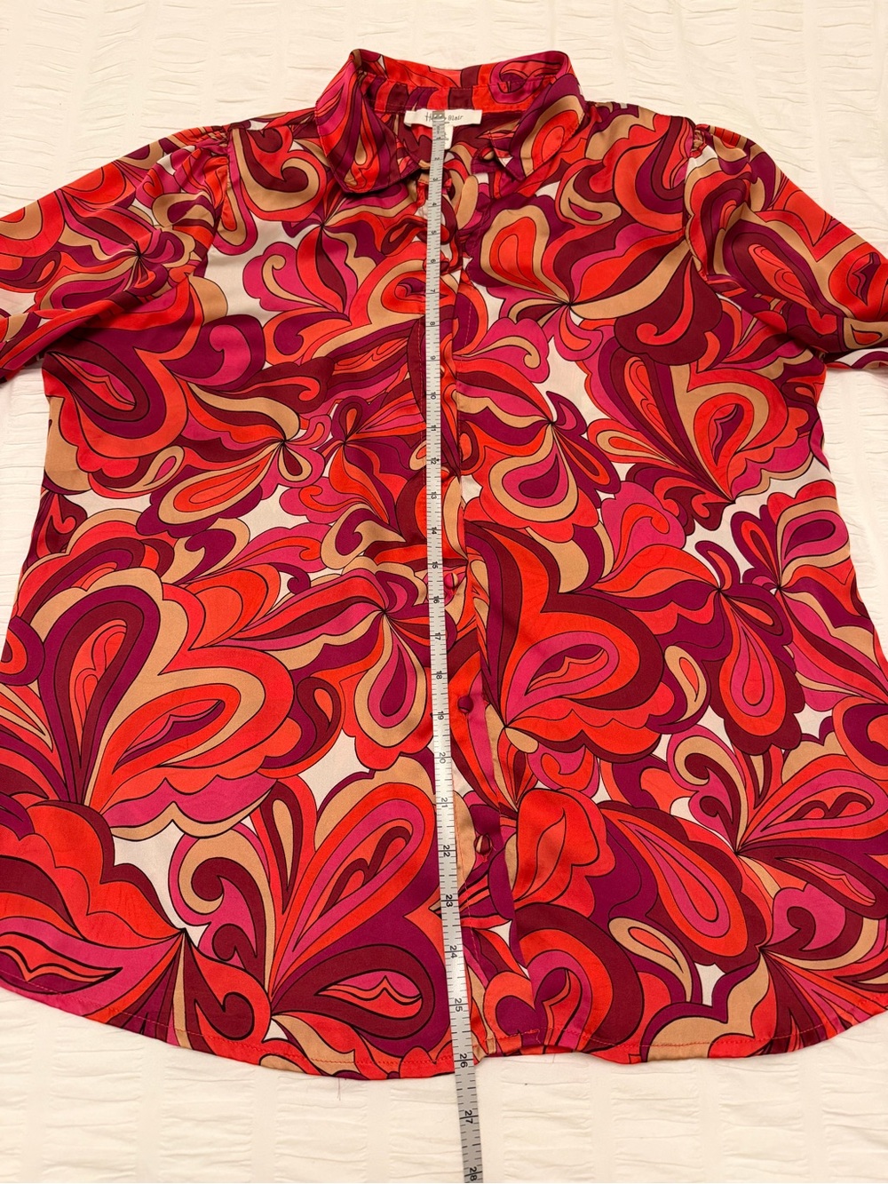 HAVER & BLAIR London Blouse Satin Colourful Swirl Long Sleeve Button Front Chic - Picture 14 of 15